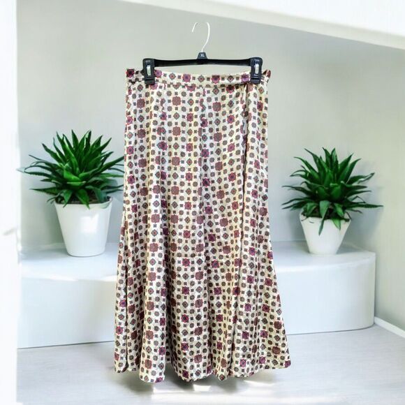 VTG San Andre NY Paris Midi Skirt Sz 10 M Jacquard Geo Baroque 80s Boho Flowy - Picture 1 of 16